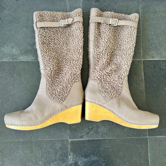 kelsi dagger Shoes - Kelsi Dagger  Brooklyn Taupe Clog Wood Heel Wedge Round Toe Leather Boot, 11